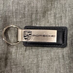 Porsche Black Leather & Silver Metal Keyring